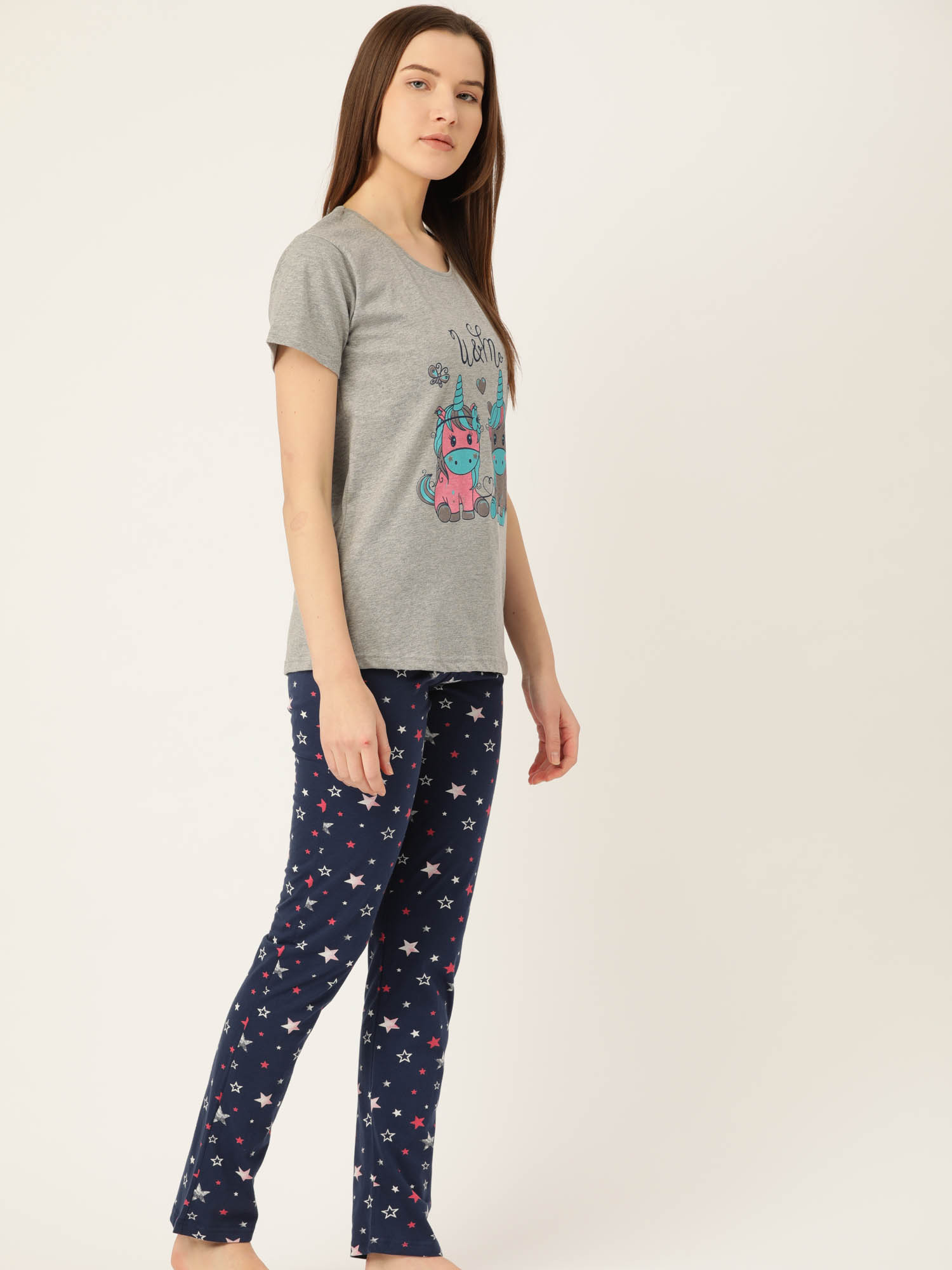 Buy MAYSIXTY Cotton Printed Front Open Pyjama Set for Women | Night Suit Set  | Half Sleeve (Pink Melange) at Amazon.in